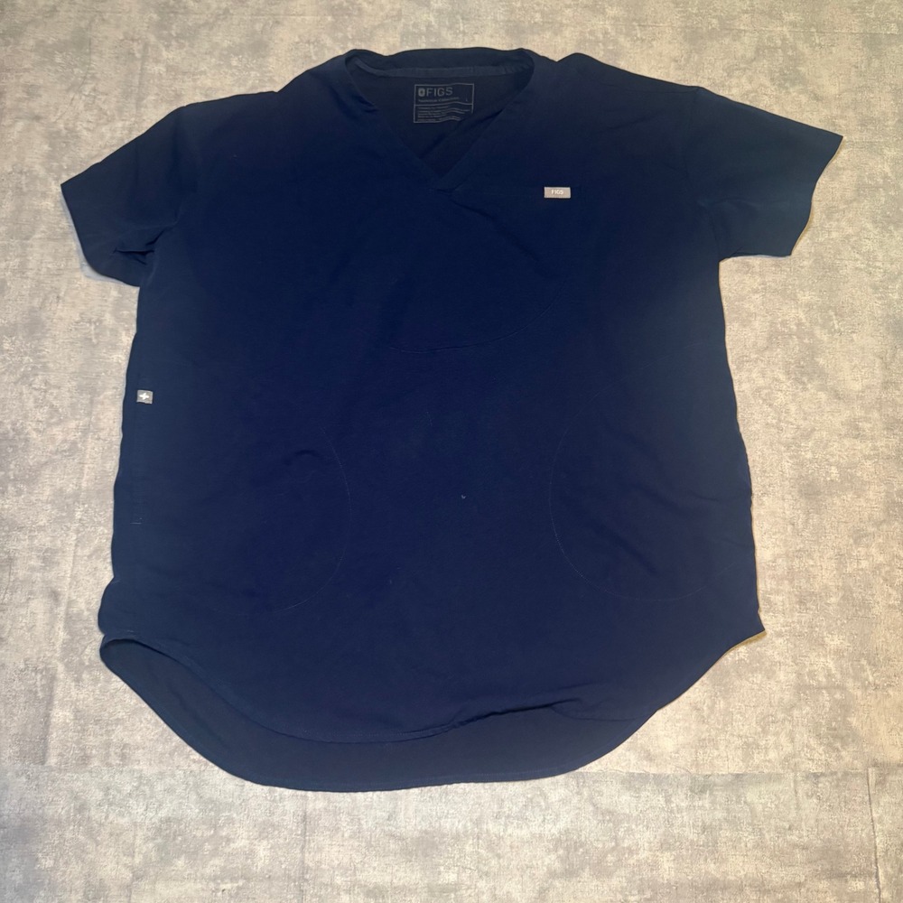 FIGS Technical Collection Navy Blue V-Neck Scrub Top Large L Short Sleeve